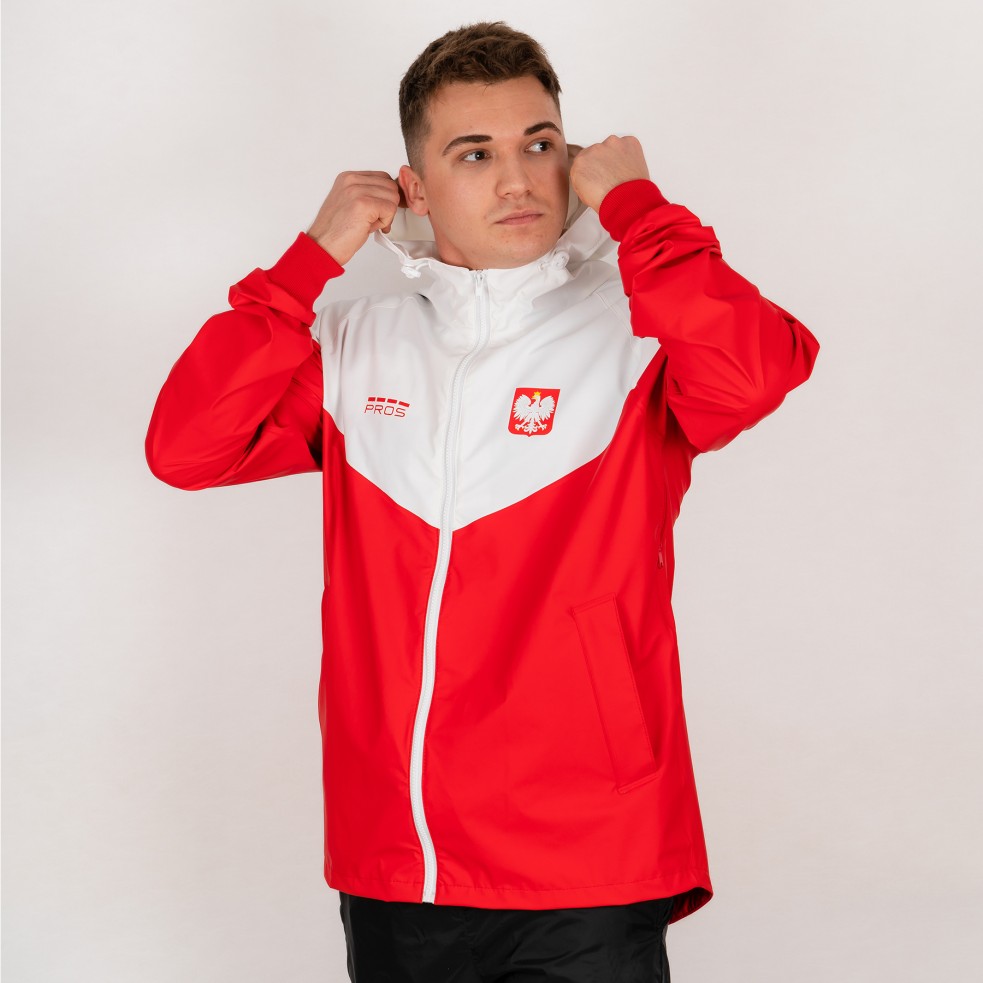 White and red sports jacket for the Polish national team fan, for man, the 724 POLSKA model.