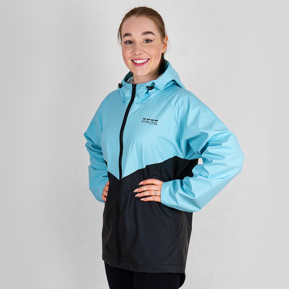 PROS SPORTS women's rain jacket, model 725. Made of soft, waterproof AQUAPROOF SPORT material.