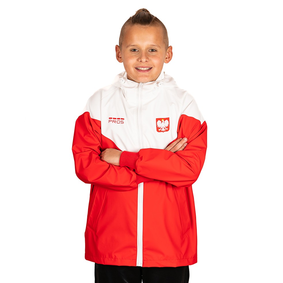 White and red sports jacket for the Polish national team fan, for boys, the 714 POLSKA model.