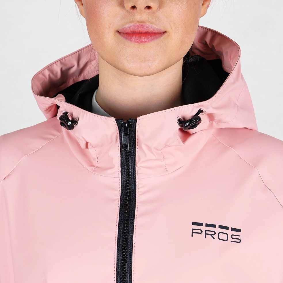 PROS SPORTS women's rain jacket, model 725. Made of soft, waterproof AQUAPROOF SPORT material.