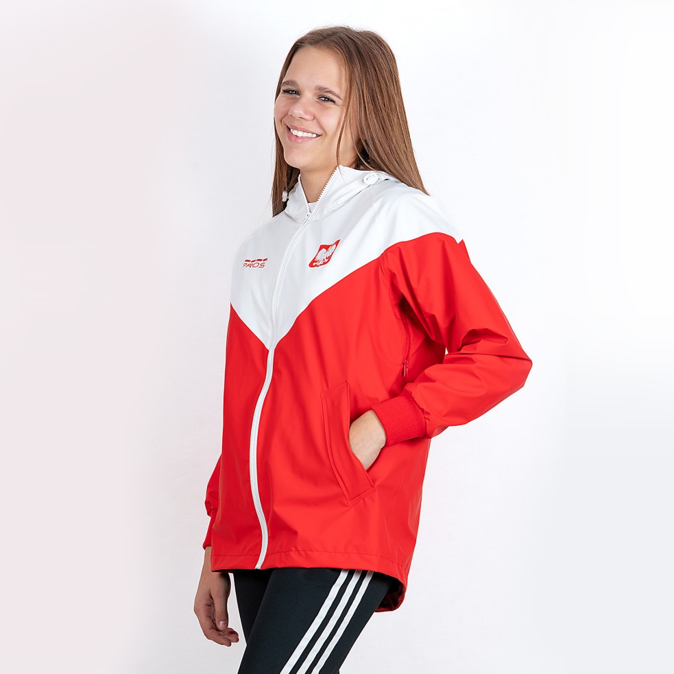 Biało-czerwona sportowa kurtka kibica reprezentacji Polski, dla dziewcząt model 714 POLSKA.