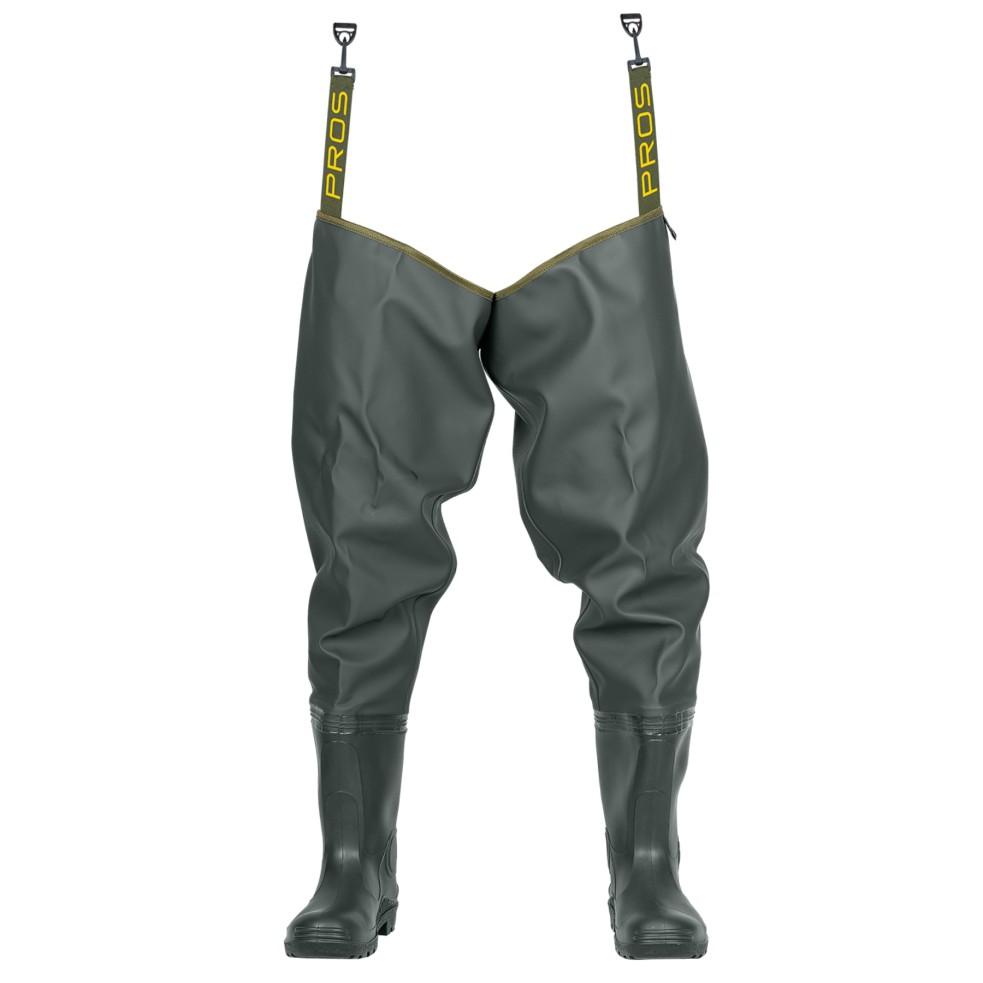 Waders with high-quality rubber boots. The double-sided welding technique increases the strength of the seams.