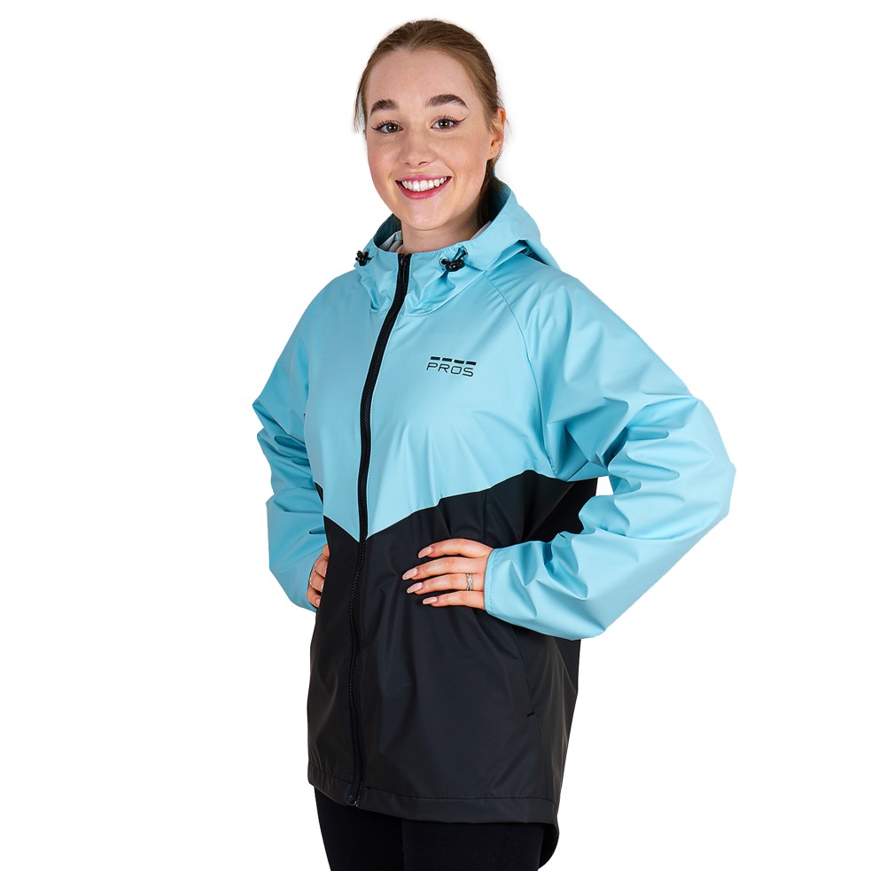 PROS SPORTS women's rain jacket, model 725. Made of soft, waterproof AQUAPROOF SPORT material